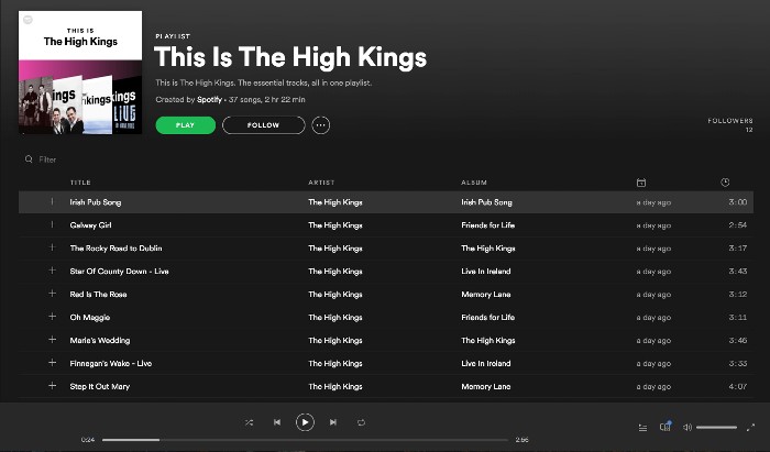 'This is The High Kings' playlist now on Spotify.