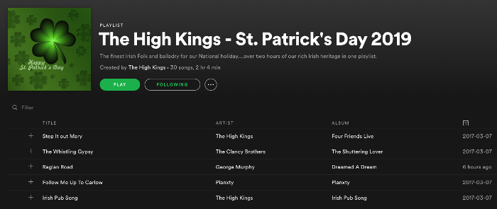 St Patrick's Day 2019 Playlist