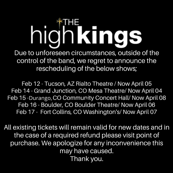 Rescheduling of US Shows.