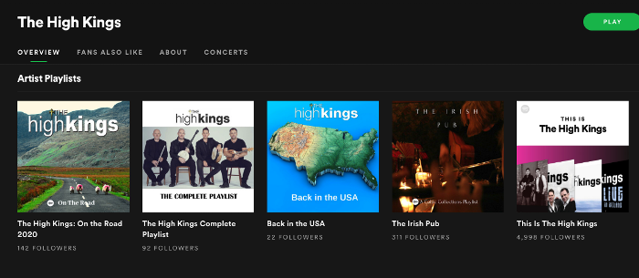 The High Kings Playlists.